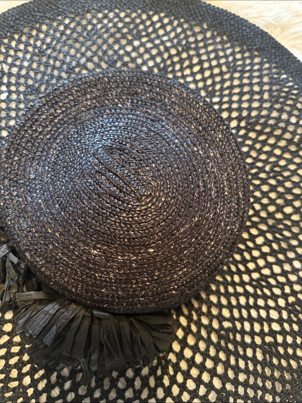 Zara Black Straw Wide-Brimmed Hat w/ Decorative Flowers - Picture 4 of 8